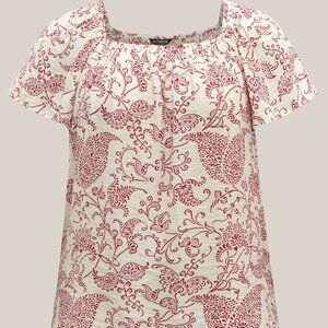 Floral Print Shirred Neck Flowy Blouse, Size 22-24